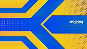 Flecha abstracta moderna forma diseño de banner deportivo. Fondo amarillo azul degradado colorido con patrón de semitonos vector