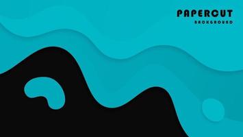 Modern Abstract Cyan Blue Waves Papercut Style In Black Background vector