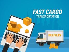 Online delivery service. Fast transportation of goods vector illustration. Mobile web app of express deliver