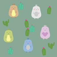 doodle cute and cactus for background vector