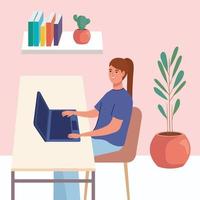woman works on laptop vector