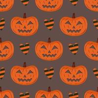 Halloween seamless pattern, with pumpkin and hearts vector