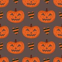 Halloween seamless pattern, with pumpkin and hearts vector