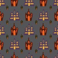 Halloween seamless pattern with spooky dark castles. vector
