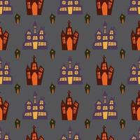 Halloween seamless pattern with spooky dark castles. vector