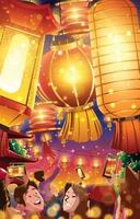 Festival Of Lanterns in Chinese New Year Concept vector