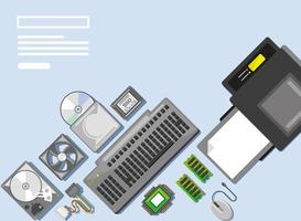 computer parts and printer vector