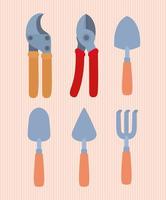 six garden tools vector