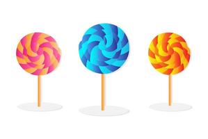 Pack of three lollipops. Candy on a stick with a twisted design. Halloween Vector illustration