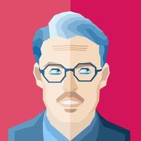 Man's Portrait In Geometry Style On Fuchsia Background. Flat Vector Illustration