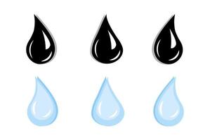 Set of Six Raindrops in Black and Blue Colors on White Background vector