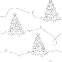 Seamless repeating pattern with textured Christmas trees on white background. line art. Modern and original festive textile, gift wrap, wall art design. circuit doodle vector