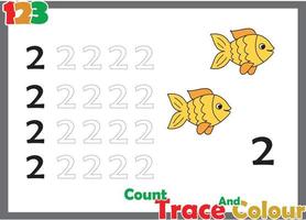 number trace and color  with fish for kids vector