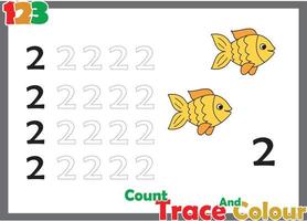 number trace and color  with fish for kids vector