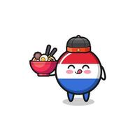 netherlands flag as Chinese chef mascot holding a noodle bowl vector