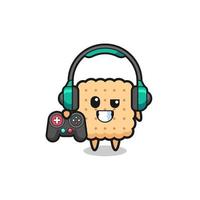 cracker gamer mascot holding a game controller vector