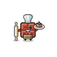 chocolate bar as pastry chef mascot hold rolling pin vector
