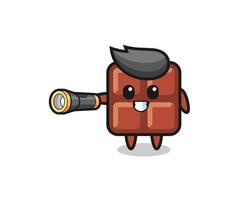 chocolate bar mascot holding flashlight vector