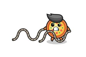 illustration of pizza doing battle rope workout vector