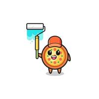 the pizza painter mascot with a paint roller vector