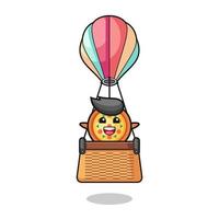 pizza mascot riding a hot air balloon vector