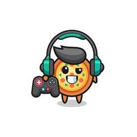 pizza gamer mascot holding a game controller vector
