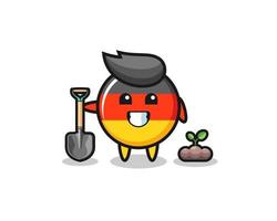 la linda caricatura de la bandera de alemania está plantando una semilla de árbol vector