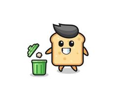 illustration of the bread throwing garbage in the trash can vector