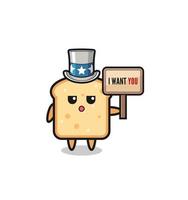 bread cartoon as uncle Sam holding the banner I want you vector