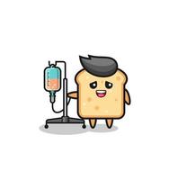 cute bread character standing with infusion pole vector