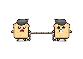 cute bread character is playing tug of war game vector
