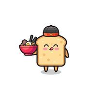 bread as Chinese chef mascot holding a noodle bowl vector