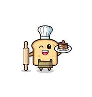 bread as pastry chef mascot hold rolling pin vector