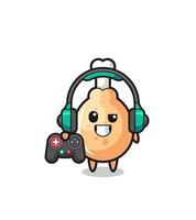 fried chicken gamer mascot holding a game controller vector