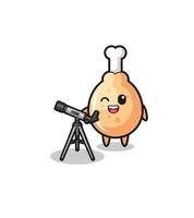 fried chicken astronomer mascot with a modern telescope vector