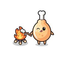 fried chicken character is burning marshmallow vector