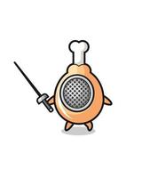 fried chicken earth cartoon as fencer mascot vector