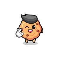 chocolate chip cookie character doing Korean finger heart vector