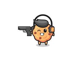 illustration of chocolate chip cookie cartoon doing shooting range vector