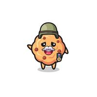 cute chocolate chip cookie as veteran cartoon vector