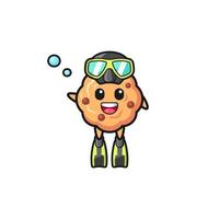 the chocolate chip cookie diver cartoon character vector