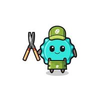 cute bottle cap as gardener mascot vector