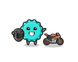 cute bottle cap cartoon as a motorcycle racer vector