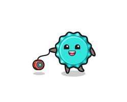 cartoon of cute bottle cap playing a yoyo vector