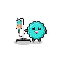 cute bottle cap character standing with infusion pole vector