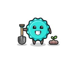 cute bottle cap cartoon is planting a tree seed vector