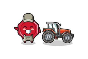 La mascota del granjero de lacre de pie junto a un tractor vector