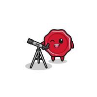 Mascota de astrónomo de cera de sellado con un telescopio moderno vector