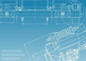 Computer aided design systems. Technical illustrations, backgrounds. Mechanical engineering drawing. Machine-building industry. Instrument-making drawings vector