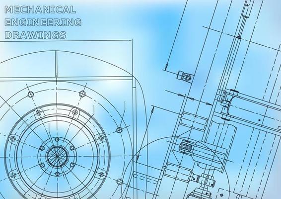 Computer aided design systems. Technical illustrations, backgrounds. Mechanical engineering drawing. Machine-building industry. Instrument-making drawings